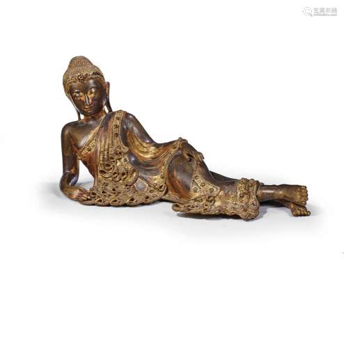 緬甸 曼德勒風格 十八世紀末/十九世紀初 銅漆金臥佛像