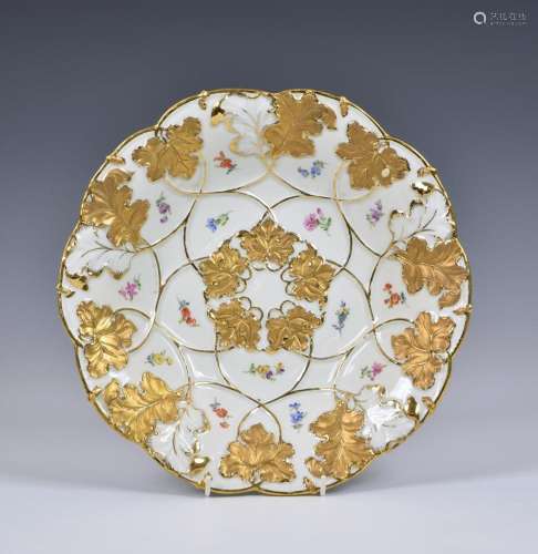 A Meissen gilt leaf moulded dish mid 20th century, of shaped...