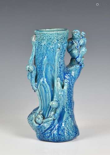 A Majolica turquoise glazed macaques vase late 19th / early ...