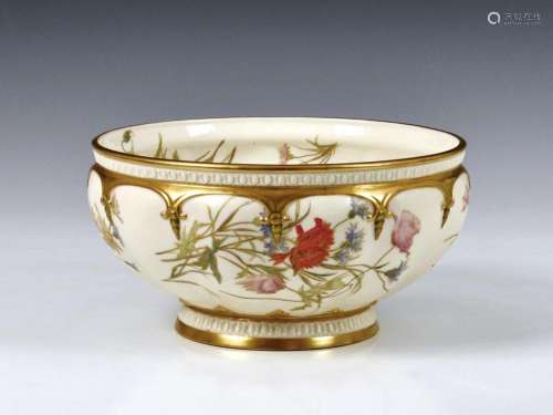 A Royal Worcester pedestal bowl c. 1890, of fluted circular ...