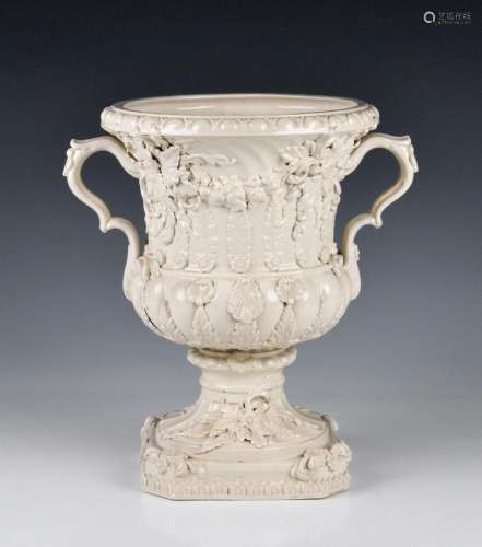 A creamware pottery two handled urn by Peter Weldon