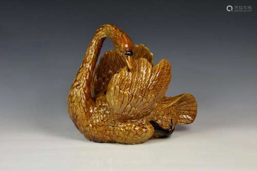 A 19th century Burmantofts style faience swan cachepot model...