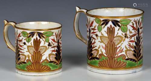 A graduated pair of early 19th century Minton porcelain mugs