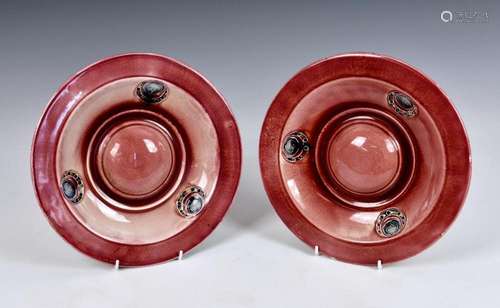 A pair of Moorcroft / Liberty flamminian ware alms dish wall...