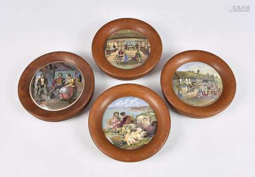 A collection of four Victorian Prattware pot lids each in tu...