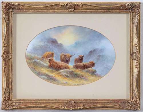 Millwyn Holloway – a pair of painted porcelain plaques in th...