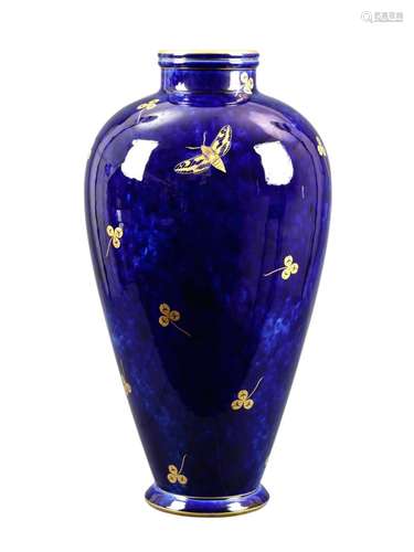 R F Dore Sèvres porcelain vase of tapered ovoid form, cobalt...