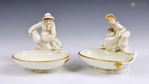 A pair of Royal Worcester figural sweetmeat dishes modelled ...