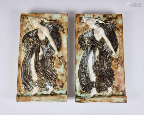 A pair of decorative Majolica high relief wall plaques of dr...