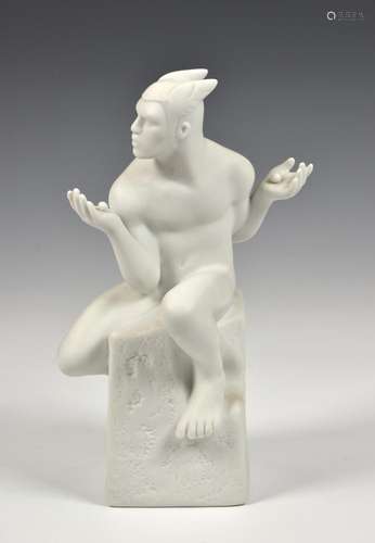 A boxed Royal Copenhagen Zodiac Male Gemini bisquit figure T...