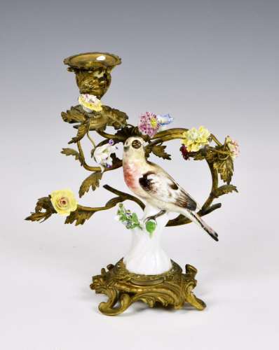 A Samson porcelain ormolu-mounted bird candlestick 19th cent...