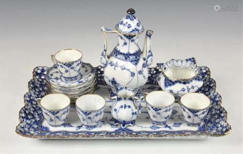 A Royal Copenhagen cabaret set in Blue Full Face pattern eac...