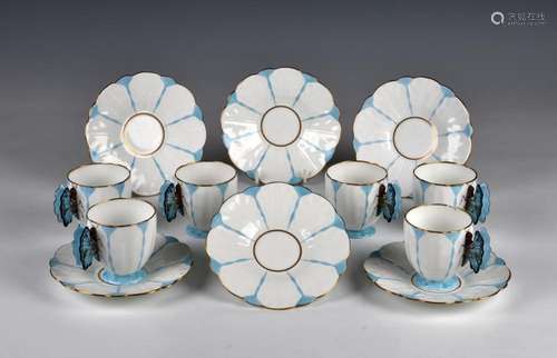 A set of six Aynsley Art Deco blue butterfly coffee cups and...