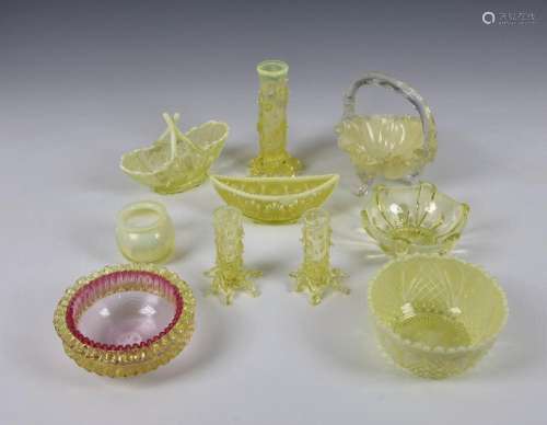 A small collection of Victorian vaseline yellow glass to inc...
