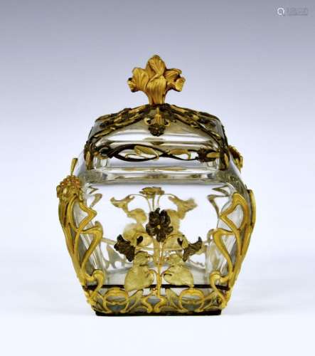 A Continental Art Nouveau gilt metal mounted glass box and c...