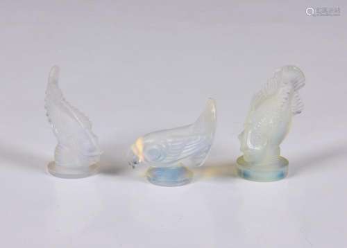 Three Sabino opalescent moulded glass animal figures / paper...