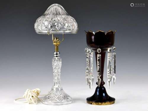 A Webb glass table lamp with mushroom shade etched mark to b...
