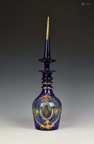 A Bohemian Persian cobalt blue and enamel decanter probably ...