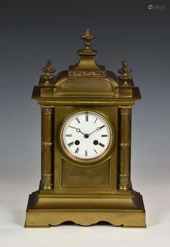 A French brass architectural mantel clock, 19th century, the...