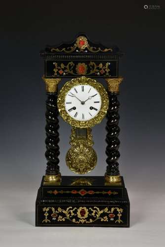 Villemsens á Paris, a gilt and inlaid portico mantel clock 1...