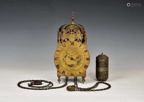 A late 19th century lantern clock in the 17th century style,...