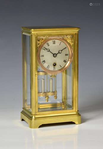 A brass cased four glass mantel clock late 19th century, pos...