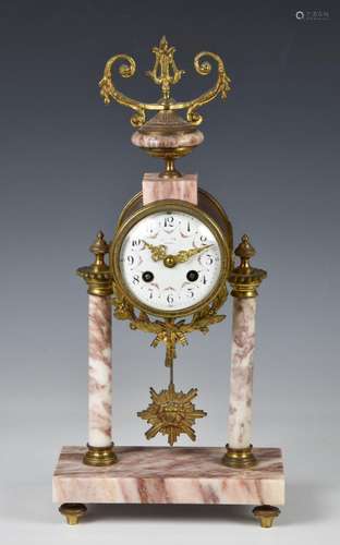 A French marble and gilt portico clock