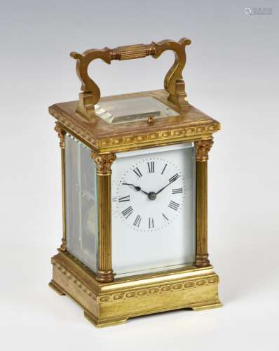 A French gilt brass carriage clock with repeat