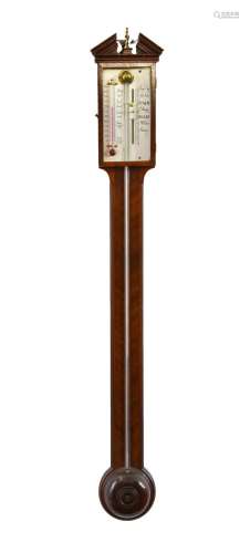 A Georgian-style stick barometer mid-20th century, the broke...