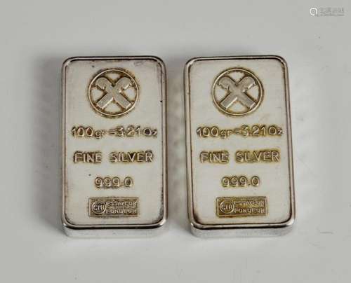 Two 100 gram silver ingots Raiffeisen Österreich Austria 999...