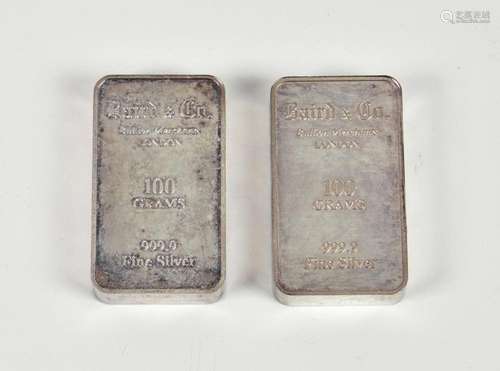 Two 100 gram silver ingots Baird & Co Bullion Merchants ...