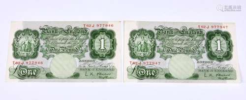 BRITISH BANKNOTES - Bank of England - One Pounds - consecuti...