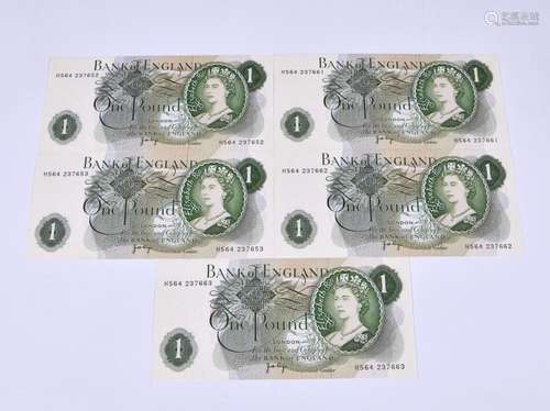 BRITISH BANKNOTES - Bank of England - One Pounds - consecuti...