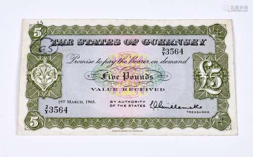 BRITISH BANKNOTE - The States of Guernsey - Five Pounds c.19...