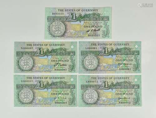 BRITISH BANKNOTES - The States of Guernsey - One Pounds (5) ...