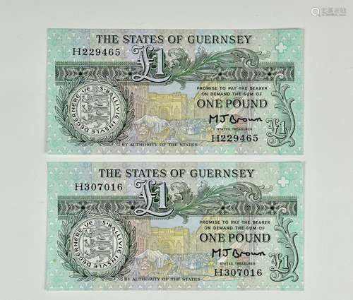 BRITISH BANKNOTES - The States of Guernsey - One Pounds (2),...