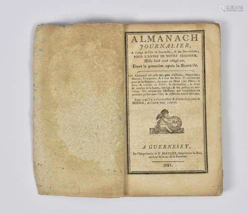 A Guernsey Almanach Journalier 1821 small volume containing ...