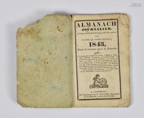 A Guernsey Almanach Jounalier 1843 small volume containing n...