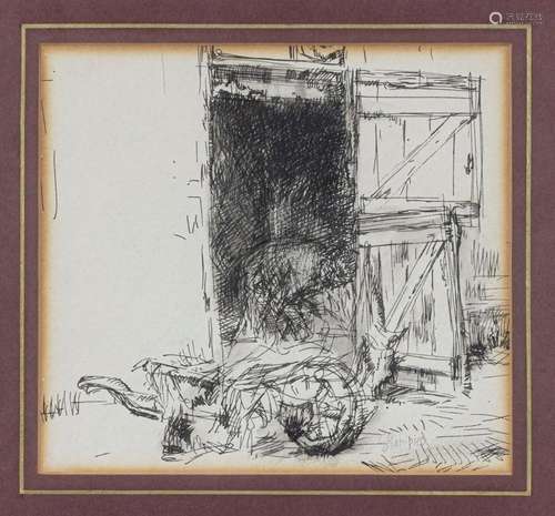 Edmund Blampied R.E. (Jersey, 1886-1966) Mucking Out, pen &a...