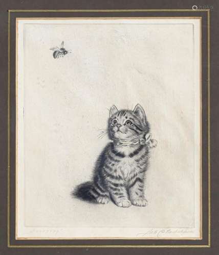 Meta Plückebaum (German, 1876-1954) Kitten watching a Bee; P...