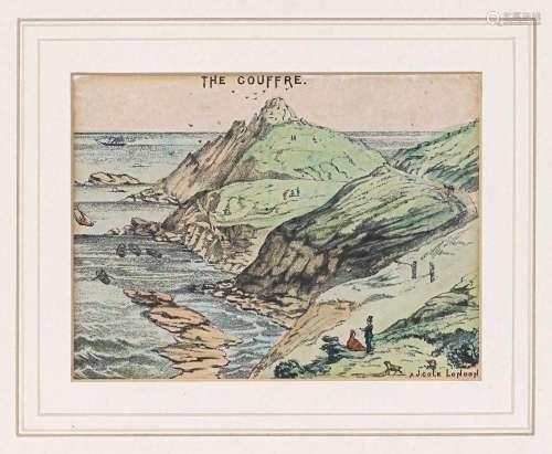 A rare 19th century colour lithograph, ‘The Gouffre’, Guerns...