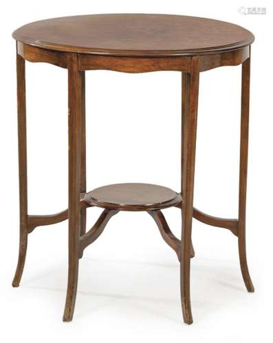 Round Edwardian side table in mahogany wood with legs joined...