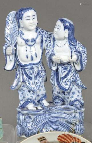 Two blue and white Chinese porcelain figures from the 20th c...
