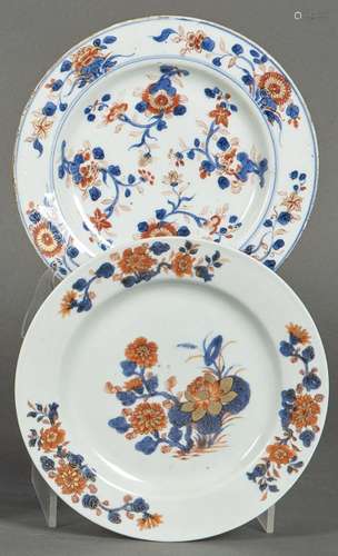 Two Company of the Indies porcelain plates, Imari type, Qing...