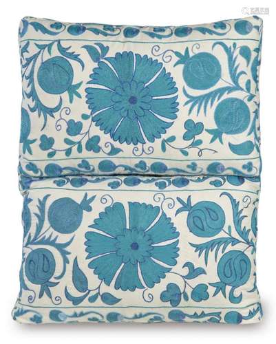 Pair of Souzani rectangular cushions with embroidered decora...
