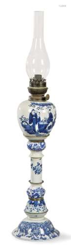 Blue and white Chinese porcelain oil lamp, Qing Dynasty S. X...
