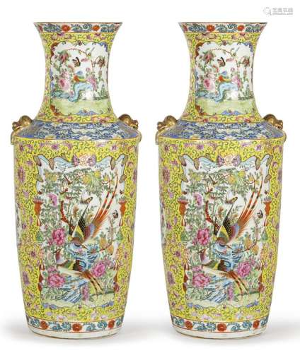 Pair of Chinese porcelain vases with polychrome and gilt ena...