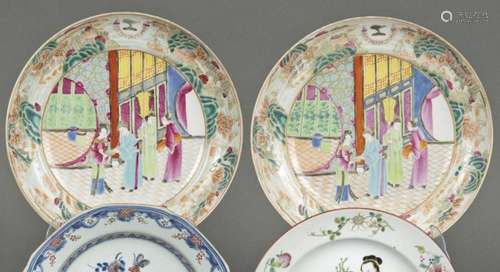 Pair of cihina porcelain bowl plates with polychrome enamels...