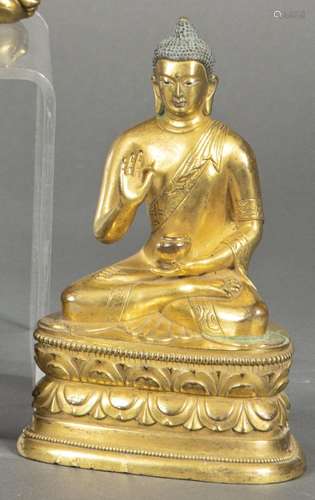 "Seated Buddha" in gilt bronze, Tibet S. XIX.