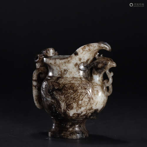 Carved Hetian Brownish Jade Jue Cup